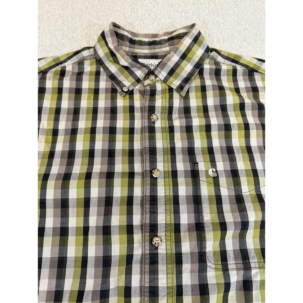 Carhartt Shirt Mens Large Black Yellow Cotton Relaxed Fit Button Long Sleeves Lg - Picture 8 of 16